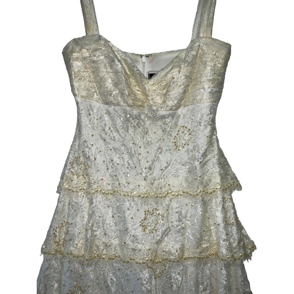 Tadashi Women’s Beaded Sequins Layered Tiered Gold Sheath Dress Size 10 - Picture 8 of 13